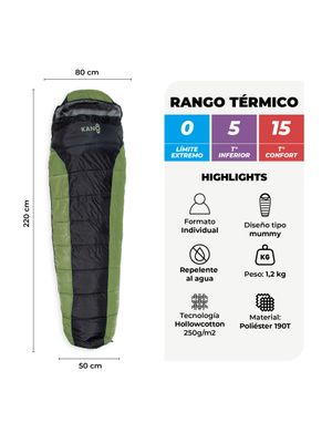 Imagen 2 del producto Saco de Dormir Kano El Plomo 0 / 5 / 15°C 1,2 Kg Verde