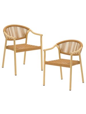 Set de 2 Silla Exterior Relan Makassar Cuerda de Ratán Sintético Jardín y Terraza