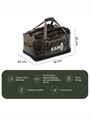 Imagen 2 del producto Bolso Mochila Impermeable Verde Kano Outdoor 60L Plegable