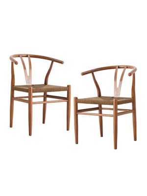 Set 2 Sillas de Comedor Wishbone Relan Makati Acero Ratán