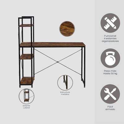 Imagen 2 del producto Escritorio Estilo Industrial Relan Estantería Lateral Desk 4