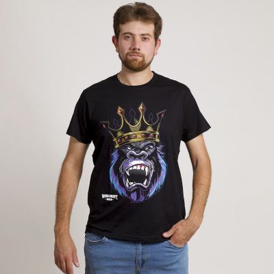 POLERA MANGA CORTA ESTAMPADA NEGRA GORILA KING