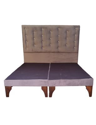 Base Europea Dividida + Respaldo a Piso Gris Felpa Botón Diamante