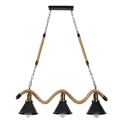 Lámpara Colgante Cáñamo Con Cadena Tres Luces E-27