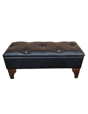 Banqueta  Baúl Botón Diamante Negro Eco Cuero Rimar