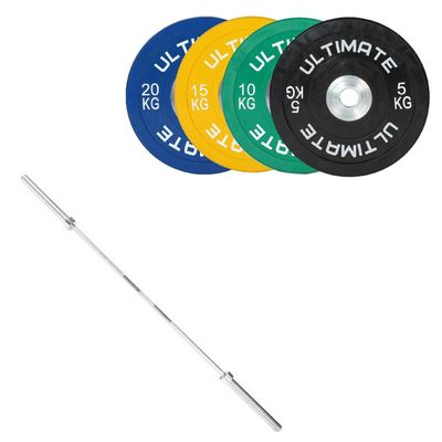 Barra Olímpica 25mm+100KG Discos Oc Bumper EliteC