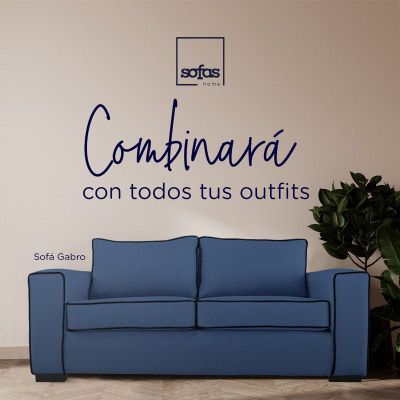 Imagen 2 del producto Sofá Gabro Chenille Tipo Lino Azul 3 Cuerpos