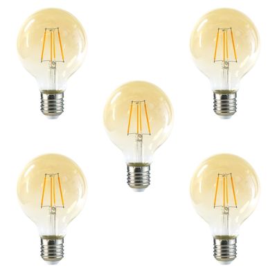 Pack 5 Ampolleta Globo LED E-27 Filamento 6W G80 SEC