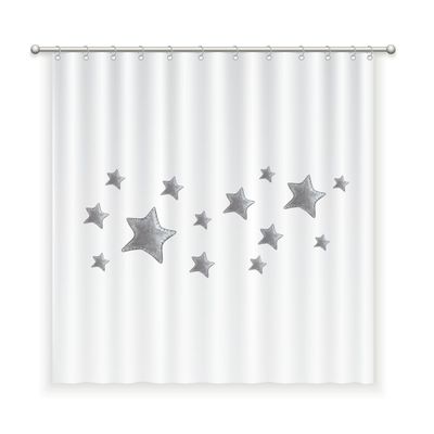 CORTINA DE BAÑO ALGODÓN ESTRELLAS GRISES