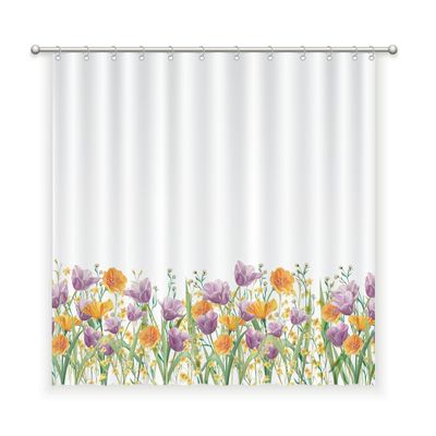 CORTINA DE BAÑO ALGODÓN JARDÍN DE FLORES TULIPÁN LILA