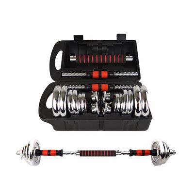 Imagen 2 del producto Juego de Mancuernas 15 Kg Acero Cromadas + Barra y Maletin