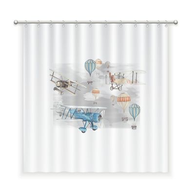 CORTINA DE BAÑO ALGODÓN AVIONES Y GLOBOS