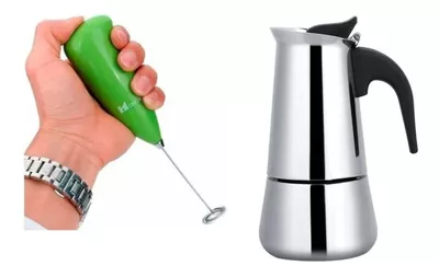 Mini Batidor Revolvedor + Cafetera Italiana 2 Taza