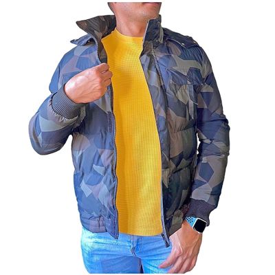 Chaqueta Parka Acolchada Cuello Desmontable Hombre Verde Oscuro