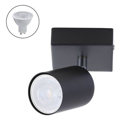 Foco Spotlight Negro 1x Con Ampolleta 5,5W GU-10 Cálida M