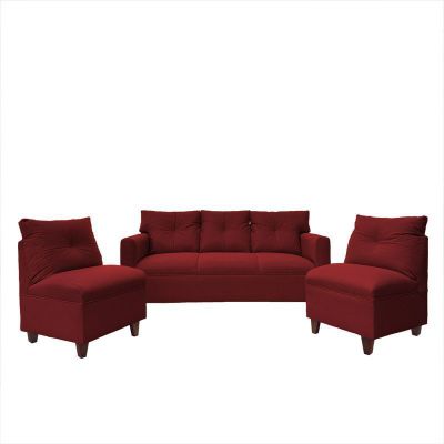 Juego Living Mateo Chenille Rojo Pata Madera 3C.1C.1C