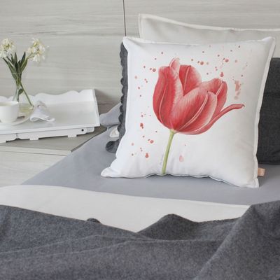 Imagen 2 del producto FUNDA COJÍN ALGODÓN TULIPÁN ROJO 45X45