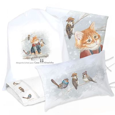 JUEGO DE CAMA FUNDA DE PLUMÓN + SABANA BAJERA +2 FUNDAS ALMOHADA GATITO Y AMIGOS 1,5 PLAZAS