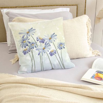 Imagen 2 del producto FUNDA COJÍN ALGODÓN  LAVANDA Y FLOR AZUL 45X45