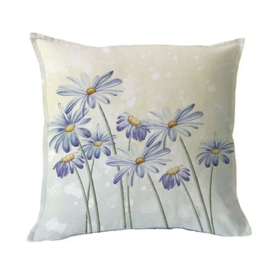 FUNDA COJÍN ALGODÓN  LAVANDA Y FLOR AZUL 45X45