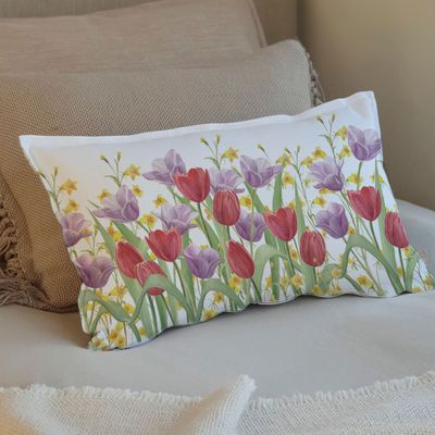 Imagen 2 del producto FUNDA COJÍN ALGODÓN JARDÍN DE FLORES TULIPÁN ROJO 50X30