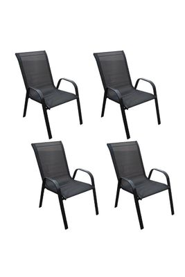 Pack 4 Sillas de Terraza Textileno y Acero Negro