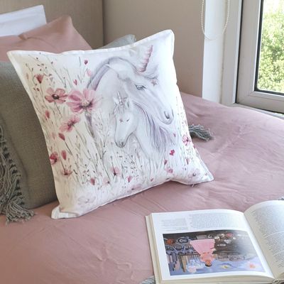 Imagen 2 del producto FUNDA COJÍN ALGODÓN UNICORNIO 45X45