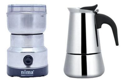 Moledor De Cafe + Cafetera Portátil De 4 Tazas