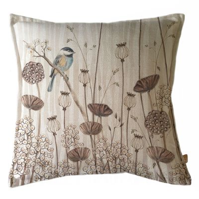 FUNDA COJÍN MARISA CHIKADEE Y PALITOS DE AMAPOLA 45X45