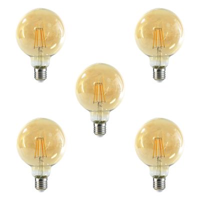 Pack 5 Ampolleta Globo LED E-27 Filamento 6W G95 Dimeable SEC