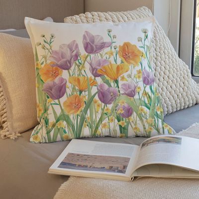 Imagen 2 del producto FUNDA COJÍN ALGODÓN JARDÍN DE FLORES TULIPÁN LILA 45X45