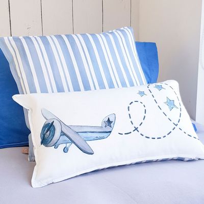 Imagen 2 del producto FUNDA COJÍN ALGODÓN FRANJAS AZUL 45X45