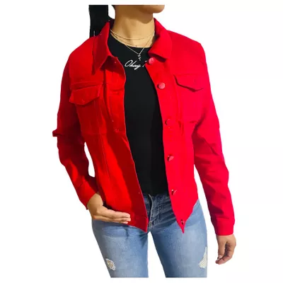Chaqueta Jeans Mezclilla Colors Mujer Roja