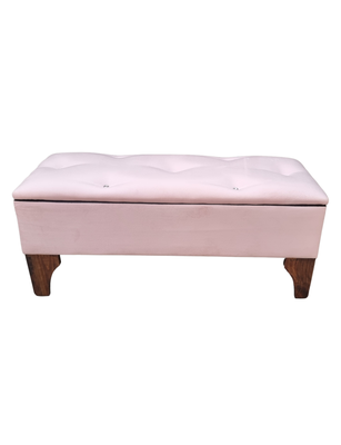 Banqueta  Baúl Botone Rosa Pastel Felpa Botón Diamante Rimar