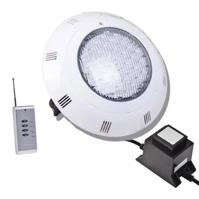 Foco LED Piscina RGB Con Control Remoto Gris 15W/12V + Fuente De Poder 5Amp