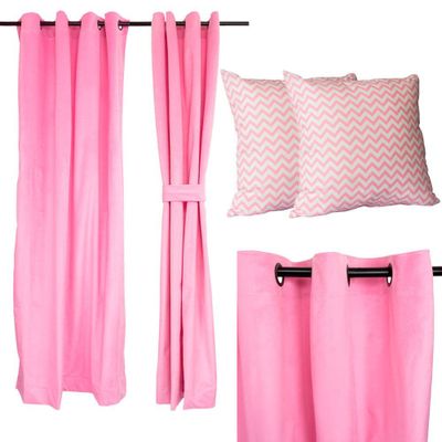 Set Cortina Felpa 1,40 obispo + 2 cojines 40x40