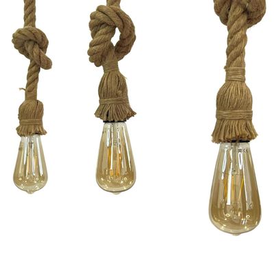 Imagen 2 del producto Lámpara Colgante Madera Con Cáñamo Tres Luces E-27