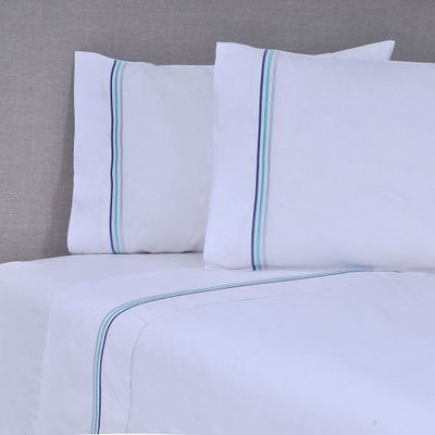 Sábana Bordada. 144 Hilos King Line Azul