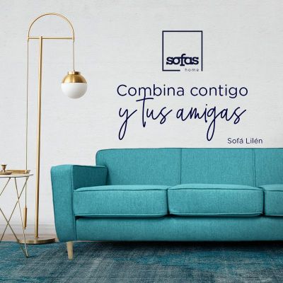 Imagen 2 del producto Sofá Lilen Chenille Tipo Lino Turquesa 2 Cuerpos