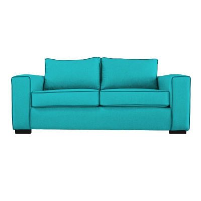 Sofá Gabro Chenille Tipo Lino Turquesa 3 Cuerpos