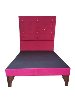 Base Cama Europea 1.5 plazas + Respaldo a Piso Fucsia Felpa Diamante