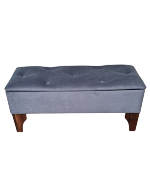 Banqueta Baul Botoné Gris Medio Felpa