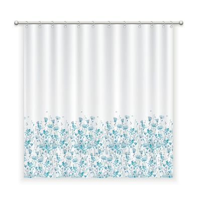 CORTINA DE BAÑO ALGODÓN FLORCITAS Y MARIPOSAS TURQUESA