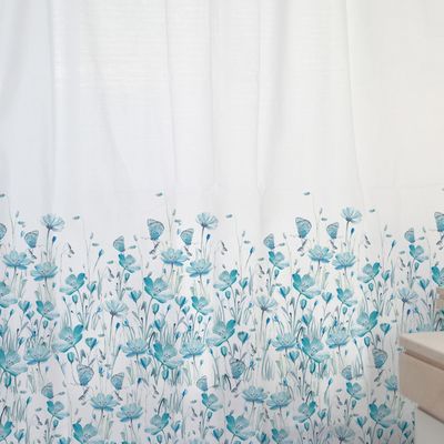 Imagen 2 del producto CORTINA DE BAÑO ALGODÓN FLORCITAS Y MARIPOSAS TURQUESA