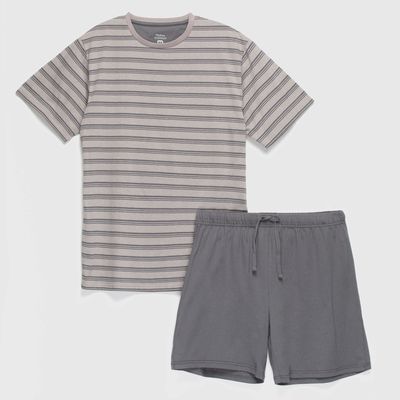 Pijama corto hombre cuello redondo Gris