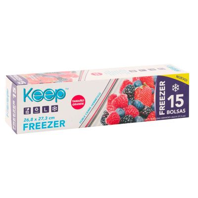 15 Bolsas Freezer Doble Cierre Hermético 26,8x27,3cm L Keep