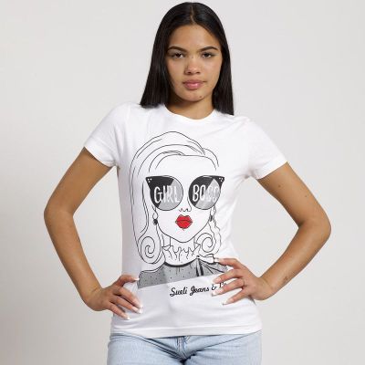 POLERA MANGA CORTA BLANCA ESTAMPADO LENTES