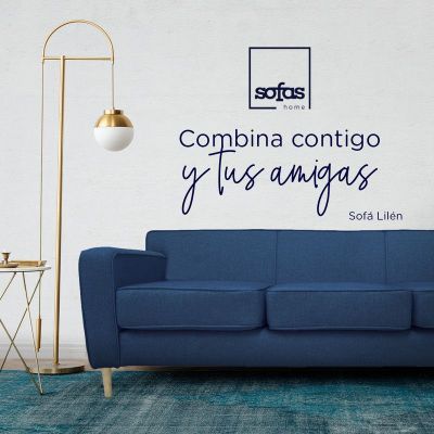 Imagen 2 del producto Sofá Lilen Chenille Tipo Lino Azul 3 Cuerpos