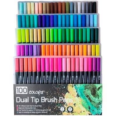 100 Marcadores De Doble Punta Tipo Pincel Colores