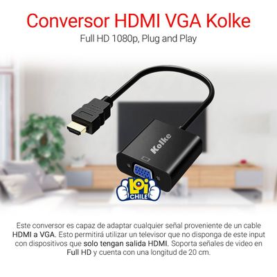 Imagen 2 del producto Conversor Adaptador HDMI a VGA Kolke FHD 1080P Windows Mac